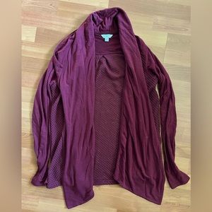 Lucky Lotus Draped Open Cardigan Sweater | Maroon | Mesh